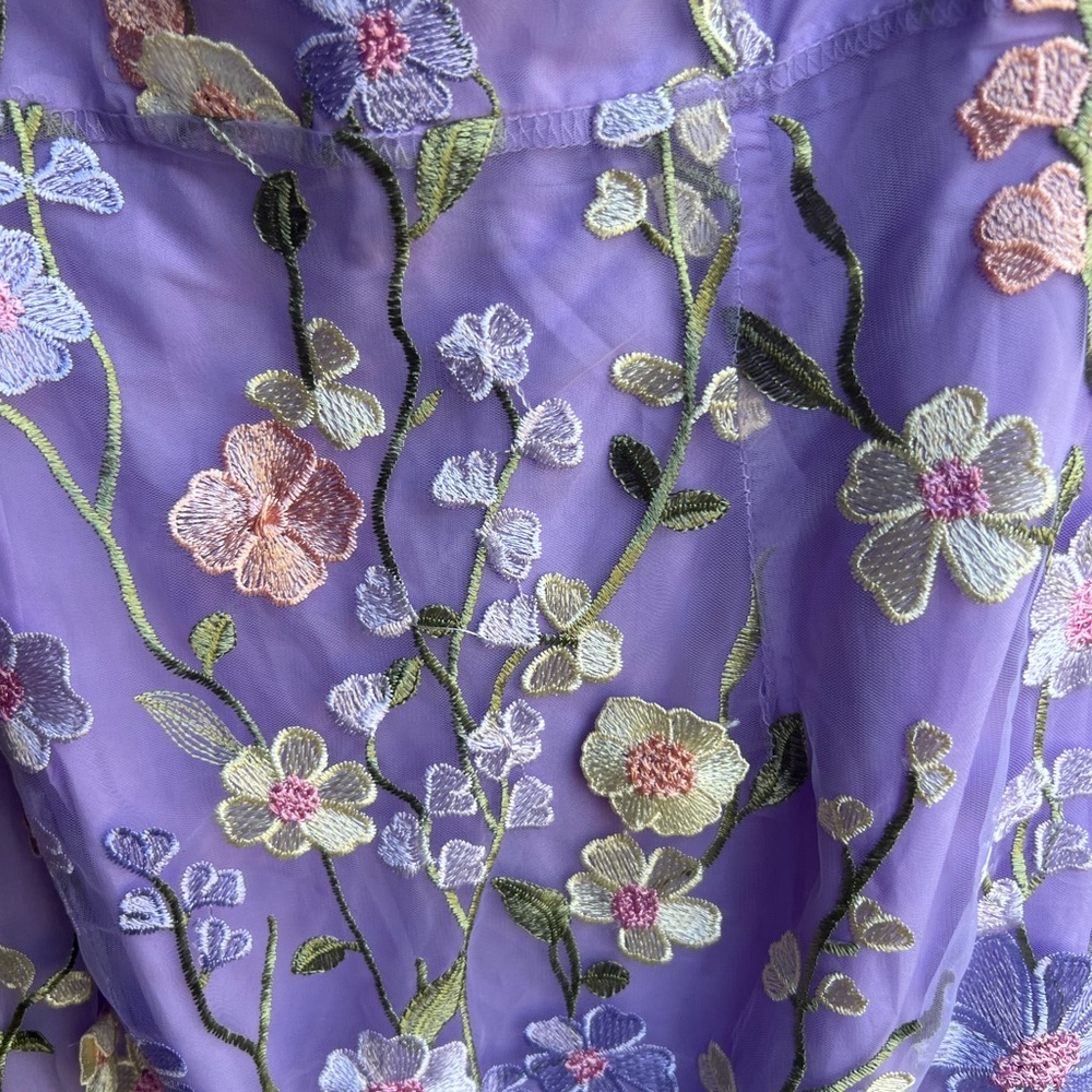 SHEIN Strapless Dress with Floral Embroidery in Lavender - Picture 3 of 6